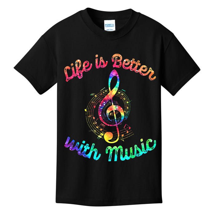 Life Is Better With Music Notes Symbol Tie Dye Musician Kids T-Shirt
