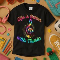 Life Is Better With Music Notes Symbol Tie Dye Musician Kids T-Shirt