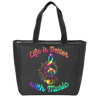 Life Is Better With Music Notes Symbol Tie Dye Musician Zip Tote Bag