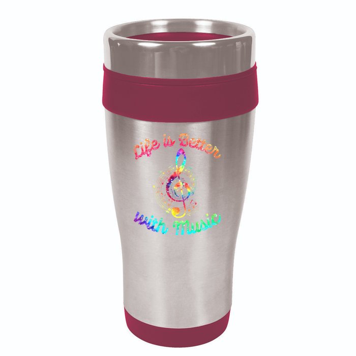 Life Is Better With Music Notes Symbol Tie Dye Musician 16oz Travel Tumbler