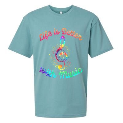 Life Is Better With Music Notes Symbol Tie Dye Musician Sueded Cloud Jersey T-Shirt