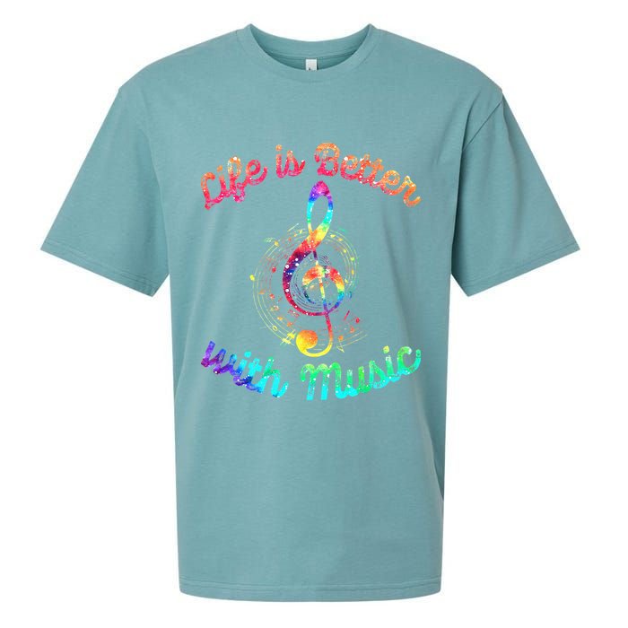 Life Is Better With Music Notes Symbol Tie Dye Musician Sueded Cloud Jersey T-Shirt