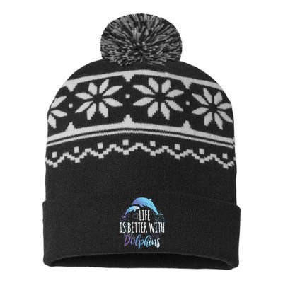 Life Is Better With Dolphins Gift Dolphin Lover USA-Made Snowflake Beanie