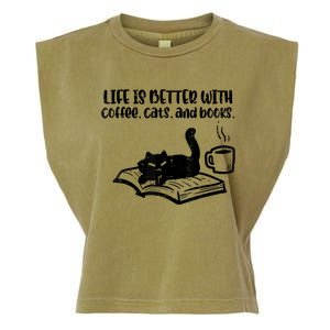 Life Is Better With Coffee Cats Books Fur Mom Bookworm Garment-Dyed Women's Muscle Tee