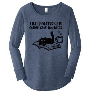 Life Is Better With Coffee Cats Books Fur Mom Bookworm Women's Perfect Tri Tunic Long Sleeve Shirt