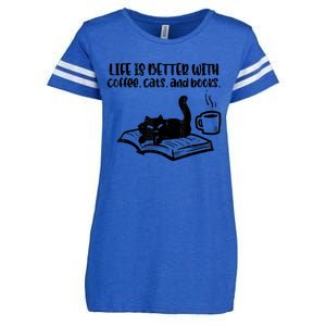 Life Is Better With Coffee Cats Books Fur Mom Bookworm Enza Ladies Jersey Football T-Shirt