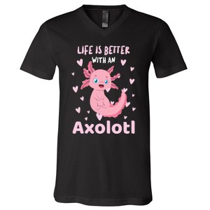 Life Is Better With An Axolotl Cute Kawaii Design V-Neck T-Shirt