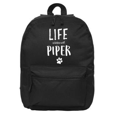 Life Ist Better With Piper Dog Name Gif 16 in Basic Backpack
