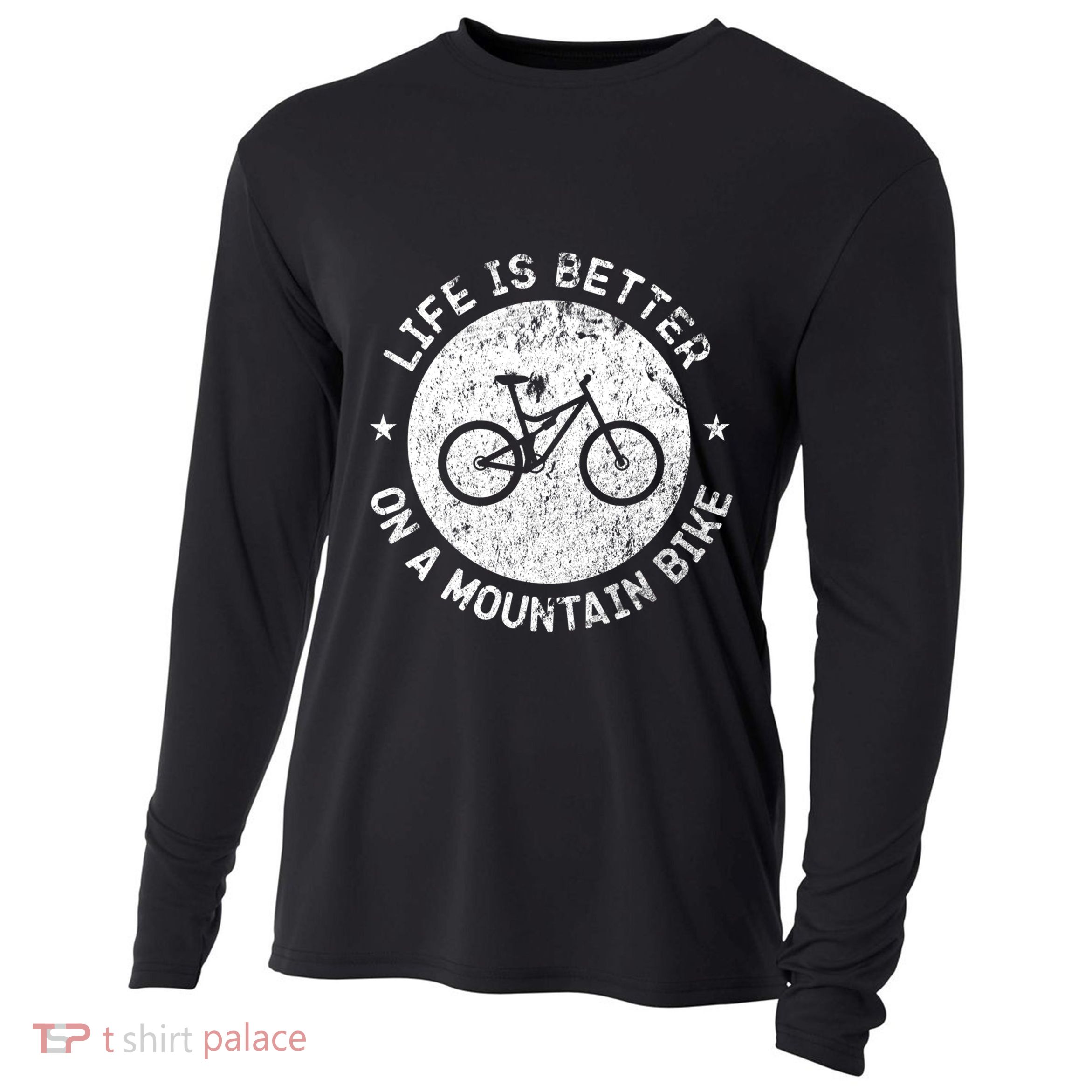 Life Is Better On A Mountain Bike Vintage Funny Mtb Meaningful Gift Cooling Performance Long Sleeve Crew