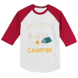 Life Is Better At The Campfire Funny Camper Camp Camping Gift Kids Colorblock Raglan Jersey