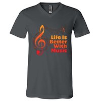 Life Is Better With Music Theory Musician Teacher Notes Clef V-Neck T-Shirt