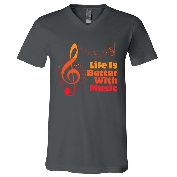 Life Is Better With Music Theory Musician Teacher Notes Clef V-Neck T-Shirt