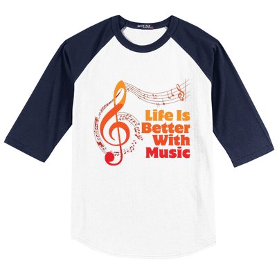 Life Is Better With Music Theory Musician Teacher Notes Clef Baseball Sleeve Shirt