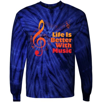 Life Is Better With Music Theory Musician Teacher Notes Clef Tie-Dye Long Sleeve Shirt