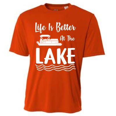 Life Is Better At The Lake Pontoon Boat Pontooning Boating Gift Cooling Performance Crew T-Shirt