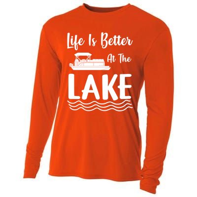 Life Is Better At The Lake Pontoon Boat Pontooning Boating Gift Cooling Performance Long Sleeve Crew