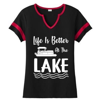 Life Is Better At The Lake Pontoon Boat Pontooning Boating Gift Ladies Halftime Notch Neck Tee