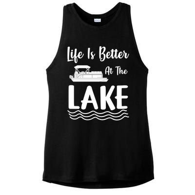 Life Is Better At The Lake Pontoon Boat Pontooning Boating Gift Ladies PosiCharge Tri-Blend Wicking Tank