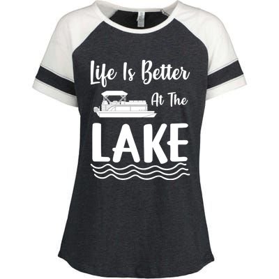 Life Is Better At The Lake Pontoon Boat Pontooning Boating Gift Enza Ladies Jersey Colorblock Tee