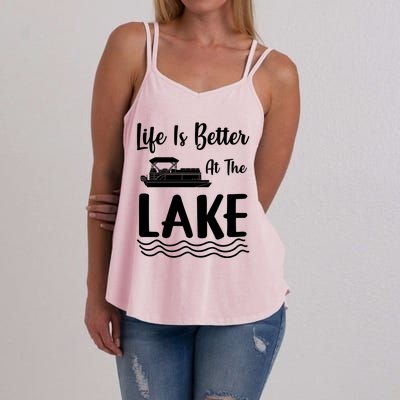 Life Is Better At The Lake Pontoon Boat Pontooning Boating Gift Women's Strappy Tank