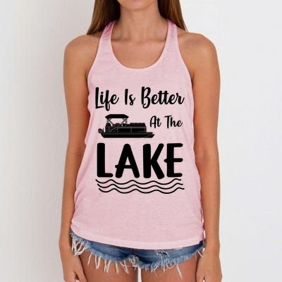 Life Is Better At The Lake Pontoon Boat Pontooning Boating Gift Women's Knotted Racerback Tank