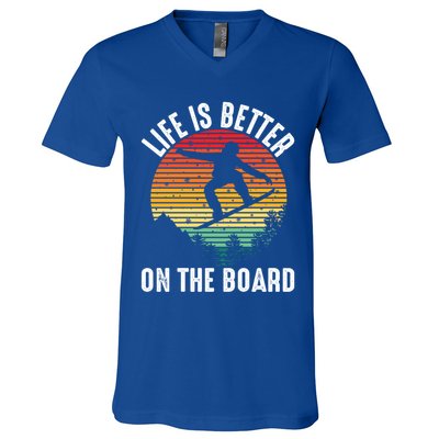 Life Is Better On The Board Snowboard Funny Snowboarding Gift V-Neck T-Shirt