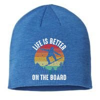 Life Is Better On The Board Snowboard Funny Snowboarding Gift Sustainable Beanie