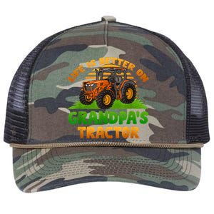 Life Is Better On Grandpa's Tractor Young Farmer Tractor Retro Rope Trucker Hat Cap