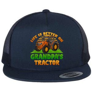 Life Is Better On Grandpa's Tractor Young Farmer Tractor Flat Bill Trucker Hat