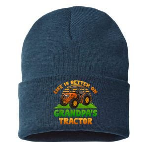 Life Is Better On Grandpa's Tractor Young Farmer Tractor Sustainable Knit Beanie