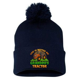 Life Is Better On Grandpa's Tractor Young Farmer Tractor Pom Pom 12in Knit Beanie