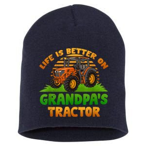 Life Is Better On Grandpa's Tractor Young Farmer Tractor Short Acrylic Beanie