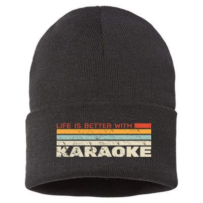 Life Is Better With Karaoke Vintage Microphone Music Singer Sustainable Knit Beanie