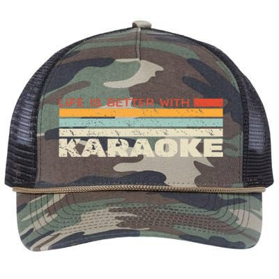 Life Is Better With Karaoke Vintage Microphone Music Singer Retro Rope Trucker Hat Cap