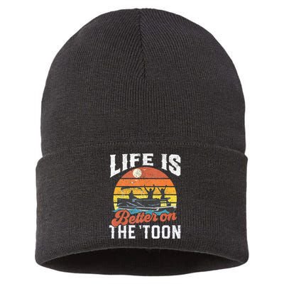 Life Is Better On The Toon Pontoon Boat Boating Gift For Dad Sustainable Knit Beanie