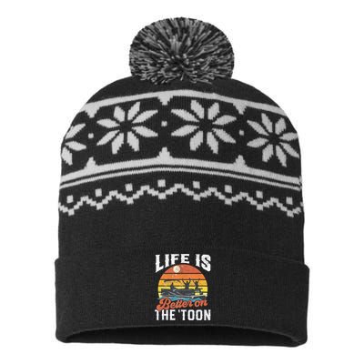 Life Is Better On The Toon Pontoon Boat Boating Gift For Dad USA-Made Snowflake Beanie