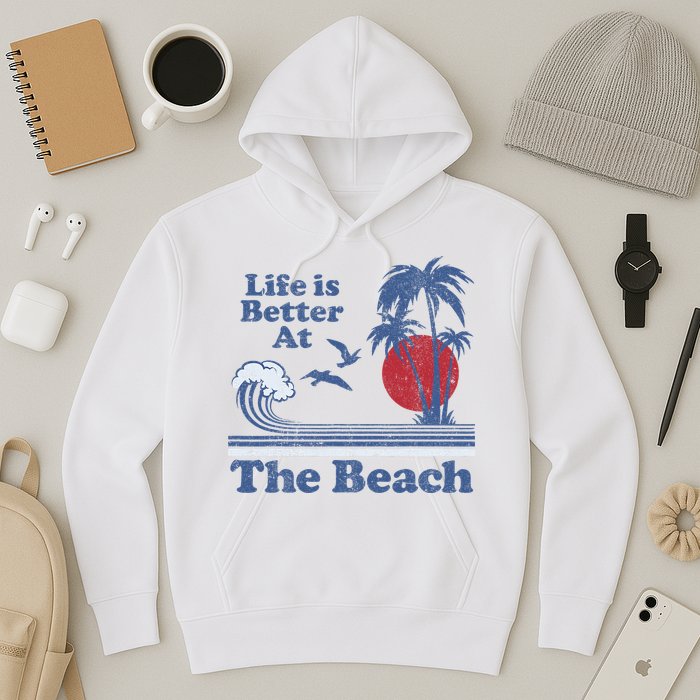 Life Is Better At The Beach Retro Vintage 80s 70s Vacation Hoodie