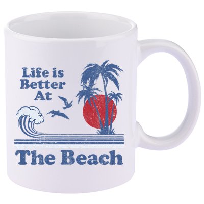 Life Is Better At The Beach Retro Vintage 80s 70s Vacation 11oz C Handle Ceramic Mug