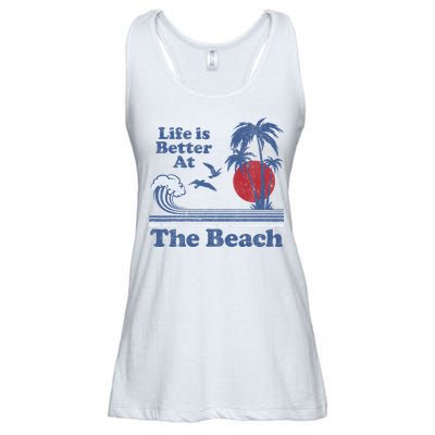 Life Is Better At The Beach Retro Vintage 80s 70s Vacation Ladies Essential Flowy Tank