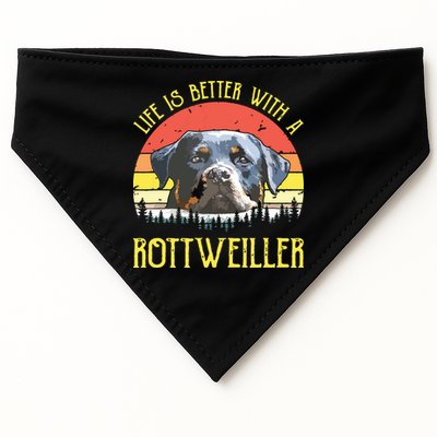 Life Is Better With A Rottweiler Dog Lover Gift USA-Made Doggie Bandana