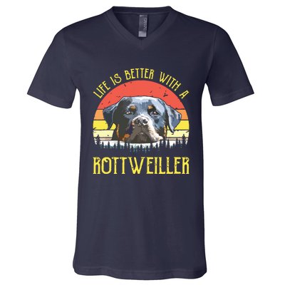 Life Is Better With A Rottweiler Dog Lover Gift V-Neck T-Shirt