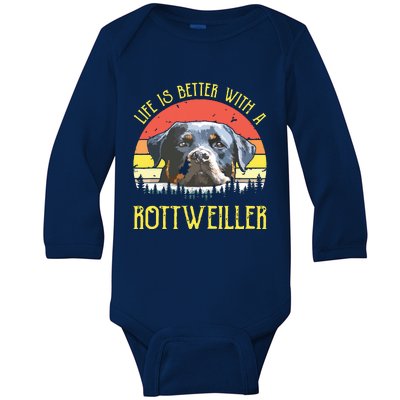 Life Is Better With A Rottweiler Dog Lover Gift Baby Long Sleeve Bodysuit