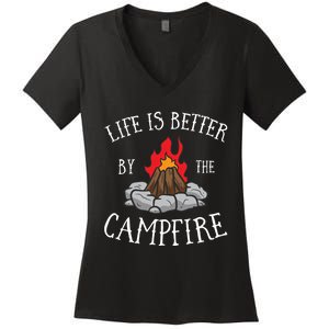 Life Is Better By The Campfire Scouts Camping Campfire Women's V-Neck T-Shirt