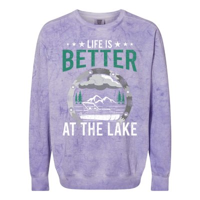 Life Is Better At The Lake Pontoon Boat Pontooning Gift Colorblast Crewneck Sweatshirt