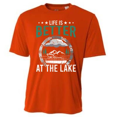 Life Is Better At The Lake Pontoon Boat Pontooning Gift Cooling Performance Crew T-Shirt