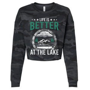 Life Is Better At The Lake Pontoon Boat Pontooning Gift Cropped Pullover Crew