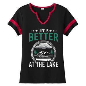 Life Is Better At The Lake Pontoon Boat Pontooning Gift Ladies Halftime Notch Neck Tee