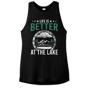 Life Is Better At The Lake Pontoon Boat Pontooning Gift Ladies PosiCharge Tri-Blend Wicking Tank