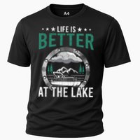 Life Is Better At The Lake Pontoon Boat Pontooning Gift Cooling Performance Crew T-Shirt