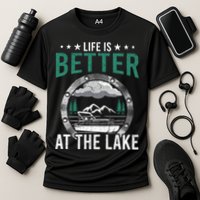 Life Is Better At The Lake Pontoon Boat Pontooning Gift Cooling Performance Crew T-Shirt